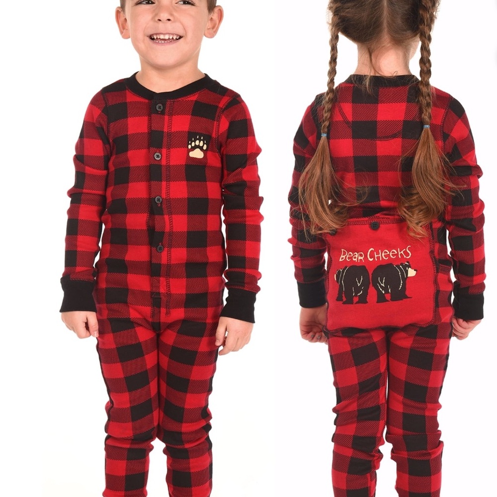 Bear Cheeks Kids Plaid Onesie Flapjack Bear pajamas size 4t Big Bear Lake
